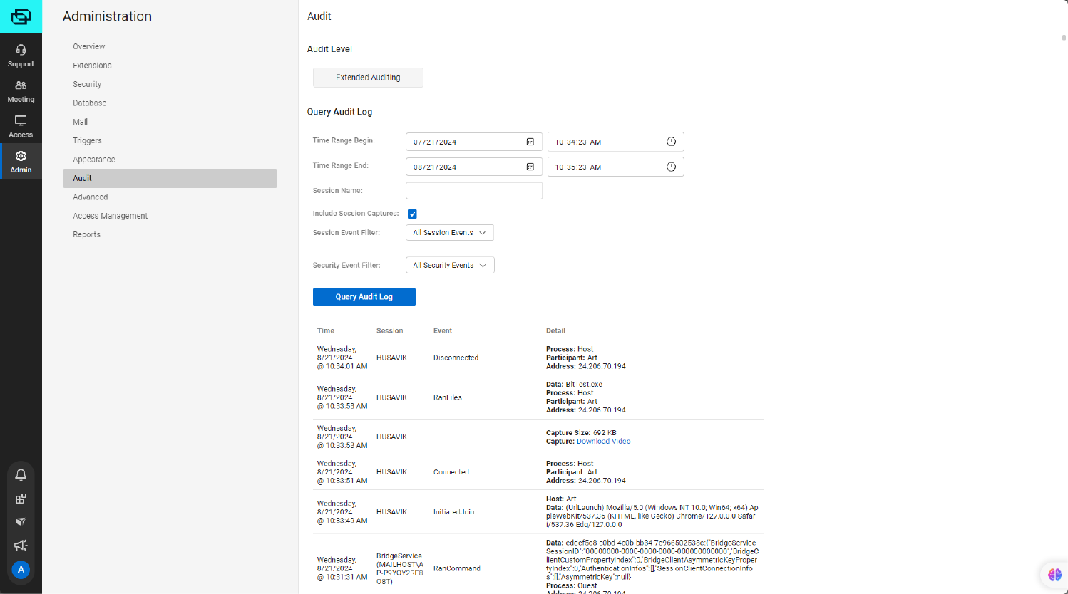 Screenshot of ScreenConnect Session Recording and Reporting